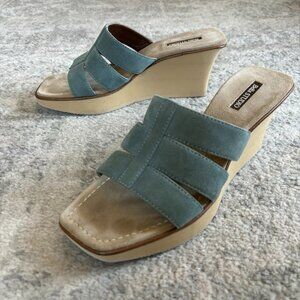 Bella Studio blue suede wedge  platform mule sandals sz 10 M